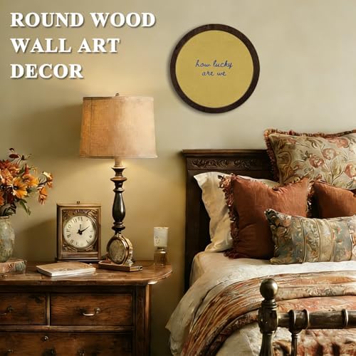 CFFJLHN How Lucky Are We Wall Art, Motivational Wall Decor Inspirational Positive Affirmation Vintage Round Wooden Wall Art Decor for Bedroom Living Room Home Office, 10x10 Inch - Image 2