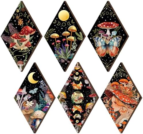 6 Pcs Halloween Witchy Wall Decor Gothic Sun and Moon Phases, Mushroom by Qunclay