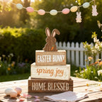 Easter Decorations - Easter Bunny Tiered Tray Decor Set - Wooden Easter Tabletop Decoration - Rustic Farmhouse Spring Home Decor Indoor for Tiered Tray Shelf Mantel Coffee Table Gift - Spring Home Decor for Living Room, Kitchen Counter - Image 5