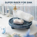 EOSAHR Round Wood Riser for Kitchen Counter, Bathroom Decorative Tray, Blue - Image 5