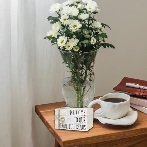 Decorative Books For Home Decor, Rustic Wood Book Stack For Table Decor, Welcome To Our Beautiful Chaos Decor Books For Living Room Bookshelf, Farmhouse Stacked Books Decor (L20) - Image 5