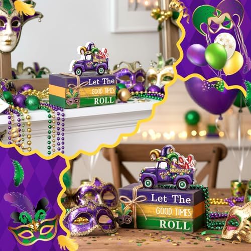 4 Pcs Table Decorations Tiered Tray Decorations Mini Wooden Books Signs for Office Shelf Classroom Tabletop Bookshelf(Mardi Gras) - Image 6