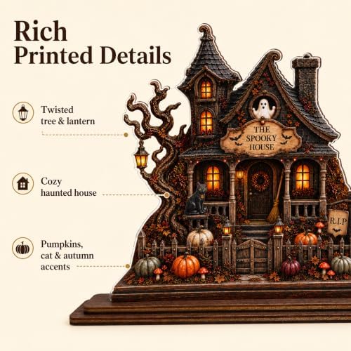 The Spooky House Plaque, Wooden Halloween Village Houses - Image 4