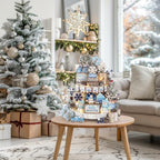 Shellwei 23 Pcs Christmas Tiered Tray Decor Set, Blue Snowman Wood Signs - Image 6