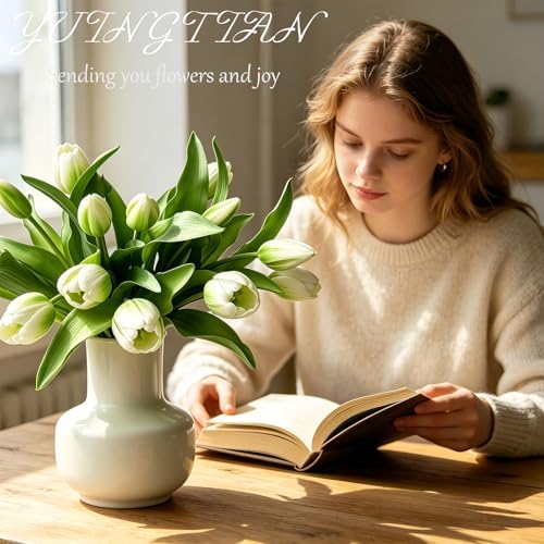 14 Pcs Real Touch Tulips Artificial Flowers Latex Stems White - Image 5