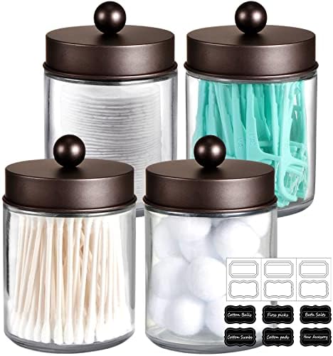 Amolliar Glass Apothecary Jar Qtip Holder Metal Lids 4pc/Bronze by Amolliar