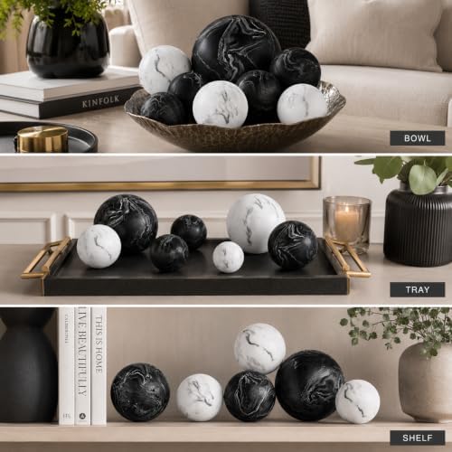 Creative Scents Black & White Small Set of 8 Marble Look Decorative Balls for Bowls – Decorative Orbs Spheres for Coffee Table Centerpiece, Dining Table, Living Room - Modern Bowl Fillers for Home - Image 4