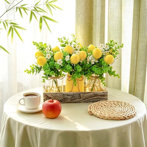 Summer Lemon Mason Jar Centerpiece Set of 3 with Wood Tray - Image 7