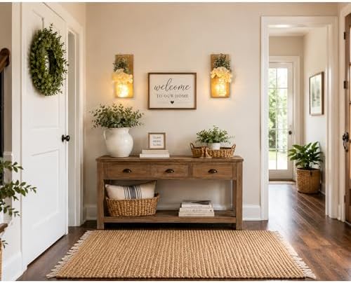 Mason Jar Wall Sconces Set of 2 with LED Lights and Faux Flowers - Image 5