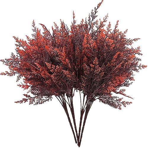 CATTREE Artificial Fern Plants, Fake Ferns Bushes Plastic Shrubs Boston Leaves Bundle Faux Foliage for Outdoor Indoor Decor Garden Kitchen Office Wedding Party Christmas DIY Decoration - Red 4 Pack by CATTREE
