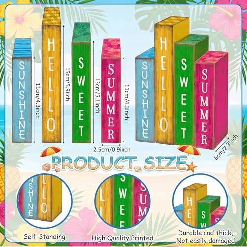 Lineshading 4 Pcs Summer Table Decoration Wooden Book Hawaii Beach Sign - Image 3