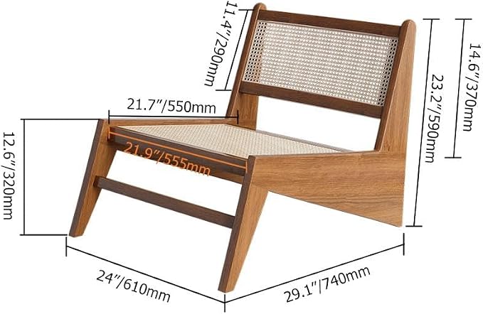 homary Mid Century Modern Chair Japandi Walnut Rattan and Wood Lounge Chairs - Image 2