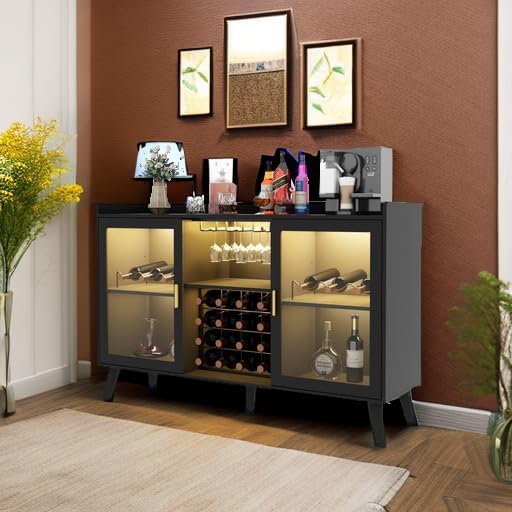 Auromie Wine Bar Cabinet with Led Light, Home Coffee Cabinet with Wine and - Image 2