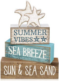 Yuntau 4 Pcs Summer Beach Decorations for Home Beach Tiered Tray Decor Starfish Coastal Rustic Starfish Wooden Block Table Sign Stacked Book Nautical Table Centerpiece for Farmhouse Office Desk Shelf by Yuntau