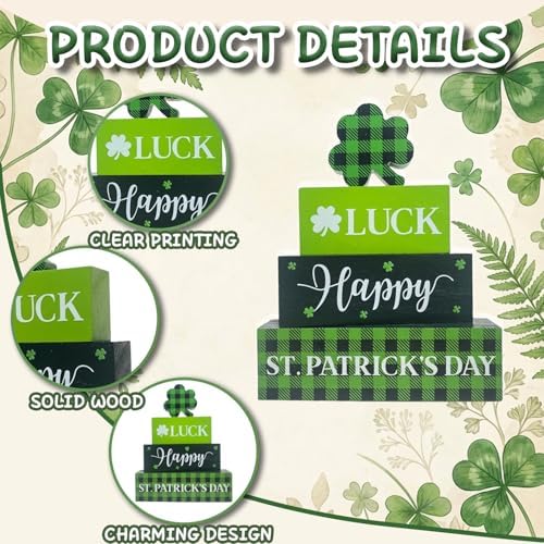 4Pcs Fall Decorations, Wooden Table Decor for Thanksgiving (St. Patrick's Day) - Image 3