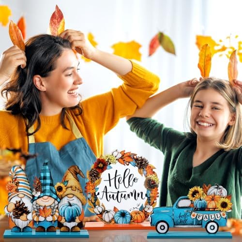 Wenqik 6 Pcs Fall Wooden Table Decorations for Home, Harvest Gnome - Image 5