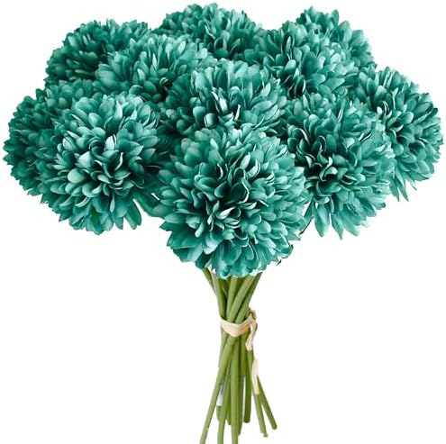Mandy's 12pcs Artificial Teal Ball Chrysanthemum Flowers by Mandys