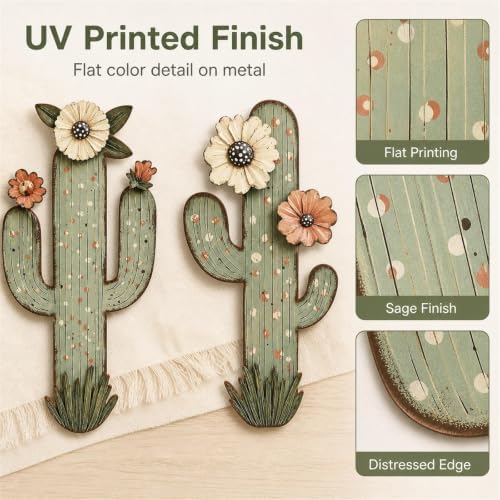 flangairy 2 Pcs Metal Cactus Wall Art, Southwestern Decor for Bathroom - Image 3