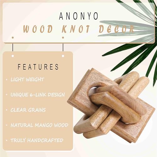 Boho Wooden Chain Links Decorative Object for Coffee Table & Shelf | Handmade Mango Wood Knot Sculpture Rustic Modern Arch Décor for Living Room, Entryway, Console, Office Home Accent (Natural) - Image 2