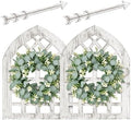 WAKOSAN Rustic Wood Window Frame Wall Decor with Wreath & Arrows Set of 2 by WAKOSAN
