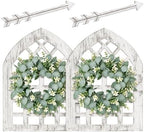 WAKOSAN Rustic Wood Window Frame Wall Decor with Wreath & Arrows Set of 2 by WAKOSAN