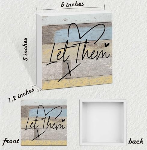 Let Them Wooden Sign, Office Decorations for Work, Let Them Mental Health Rustic Wood Box Signs 5x5 Inch, Desk Shelf Tabletop Decor for Home Cubicle Decor, Office Gifts for Coworkers Women, 14 - Image 2
