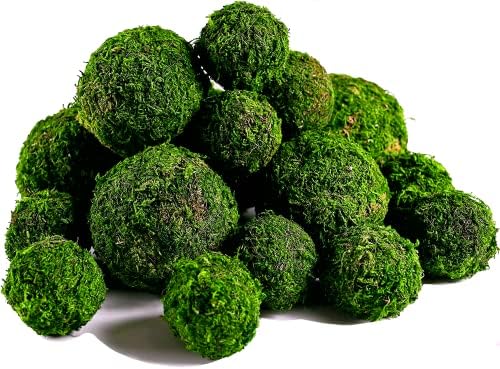 BYHER Moss Balls, 18 PCS Decorative Balls for Centerpiece Bowls - 6pcs 3.2" Natural Dried Balls+ 12pcs 2" Green Moss Balls Vase Bowl Filler (Set of 18) by Byher