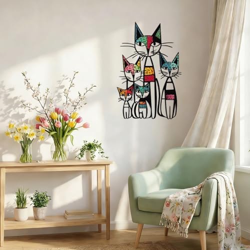 Wesiti Metal Cat Wall Art Decor Colorful Sculptures Mid Century 10.6x15.7 - Image 5