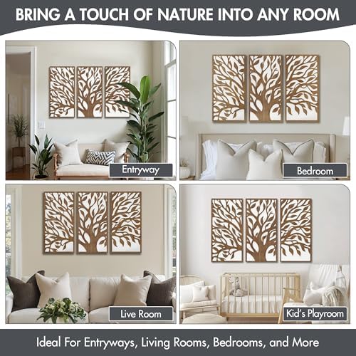 Madison Park Wall Décor for Living Room - Birch Botanical Two-Tone, Home Accent Modern Kitchen Dining Decoration, Ready to Hang 3-Piece Wood Panel Set for Bedroom, 16"W x 32"H, Tree of Life - Image 5