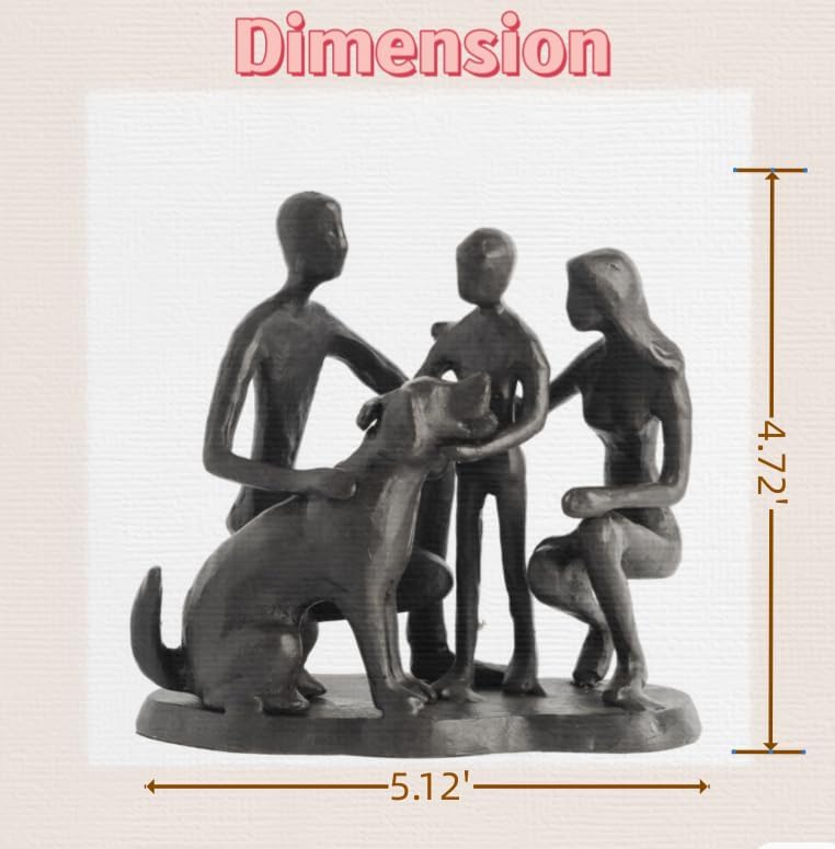 Family and Dog Statues, Cast Iron Family of 3 Figurine, Gift for Dog Lovers,Dog Memorial Gift, Black - Image 3