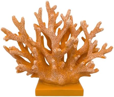 5.8" H Orange Coral Decor - Resin Coral Statue, Nautical Decor for Home, Bedroom, Bathroom, Living Room, Ocean Themed Cabinet Shelf Tabletop Decoration by Elegondrar