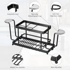 Toothbrush Holder, Wall Mount & Countertop, 2 Cup Hooks Black Metal - Image 7