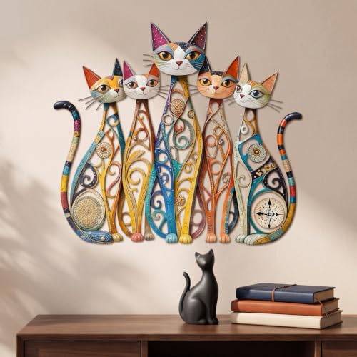 Wesiti Cat Metal Wall Art Iron Sculpture 10.6x15.7 Retro Mid Century - Image 4