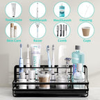 HapiRm Toothbrush Holders for Bathroom - 5 Partitions Bathroom Counter Organizer with Instant Drying Stone, Stainless Steel Countertop Storage Electric Toothbrush Toothpaste Holder - Black - Image 2