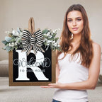 Ultra Large 14'' Last Name All Year Round Front Door Wreath with 26 Initial Letter Welcome Sign All Seasons Eucalyptus Garland and Bow Wreaths for Front Door Porch Farmhouse Decoration (R) by Unknown
