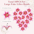 18 Pack Pink Artificial Lilies Flower Heads with Realistic Stamens - Image 3