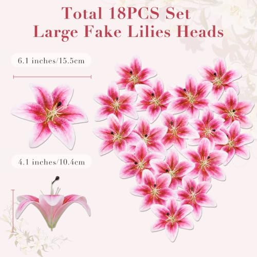 18 Pack Pink Artificial Lilies Flower Heads with Realistic Stamens - Image 3