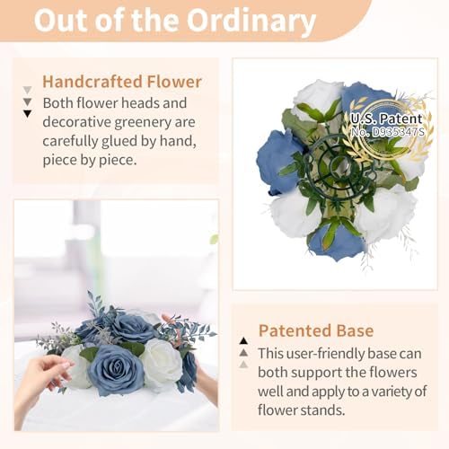 NUPTIO Flower Balls for Centerpieces, Dusty Blue & White Artificial Rose - Image 5