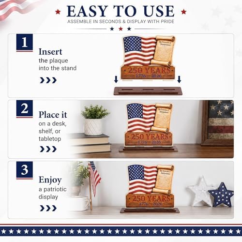 KATINAT 250 Anniversary USA Merchandise, USA 250th Anniversary Wooden Plaque Desk Sign with USA Flag, Patriotic Decorations, 4th of July Decorations, 1776-2026 Decor - Image 4