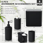 Black Bathroom Accessories Set, 3.5 Gal Trash Can with Press-Top Lid, Glass Bathroom Set, Soap Dispenser, Toothbrush Holder, Tumbler, Qtip Holders, Vintage Bathroom Sink Set Cute Bathroom Decor - Image 2