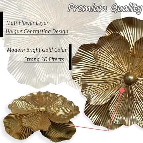 Metal Flower Wall Art Decor, 9" Gold Rustic Modern Floral Sculpture - Image 2