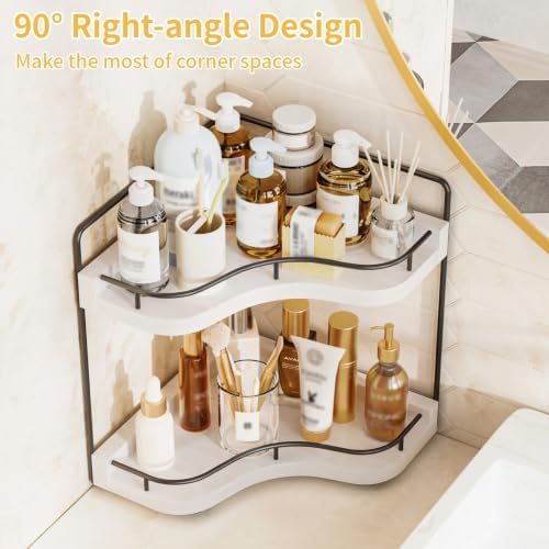 2-Tier Corner Bathroom Counter Organizer for Storage, White - Image 4