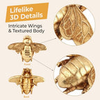 DOQXYAVM Gold Honey Bee Wall Art Decor, 3D Resin Bee Wall Sculpture, Hanging Insect Home Decoration for Living Room, Bedroom, Bathroom, Kitchen (L) - Image 3