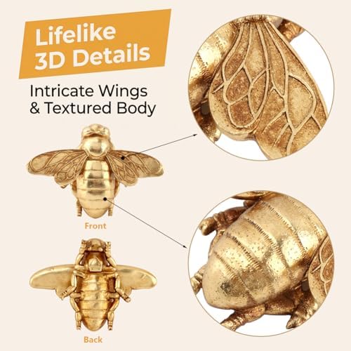 DOQXYAVM Gold Honey Bee Wall Art Decor, 3D Resin Bee Wall Sculpture, Hanging Insect Home Decoration for Living Room, Bedroom, Bathroom, Kitchen (L) - Image 3