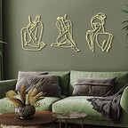 Photect 3 Pcs Metal Wall Art Minimalist Woman Line Decor, Elegant, Gold - Image 4