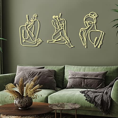 Photect 3 Pcs Metal Wall Art Minimalist Woman Line Decor, Elegant, Gold - Image 4
