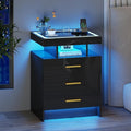 Black Night Stand with Wireless Charging Station, Smart Bedside Table with 3 by MDGC