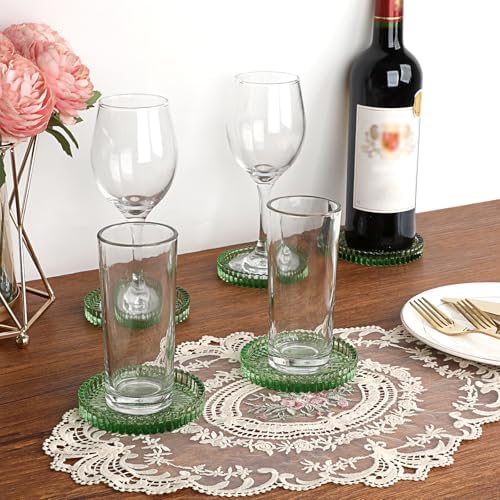 Modern Clear Coaster Set of 5- Glass Coasters for Drinks, Clear Green - Image 2