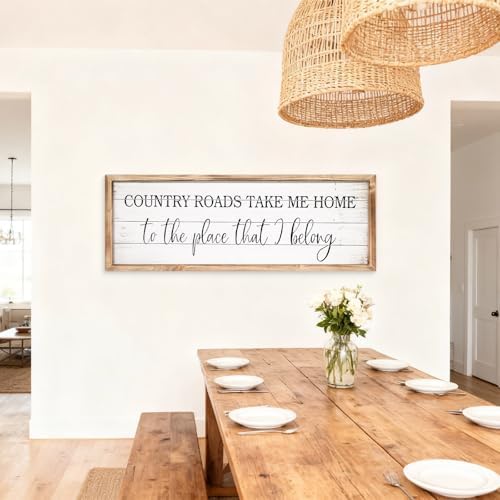 Country Roads Take Me Home Wall Sign, 42''×15'' Large Farmhouse Country Wall Art with Solid Wood Frame, Vintage Western Boho Decor for Home (Brown) - Image 7