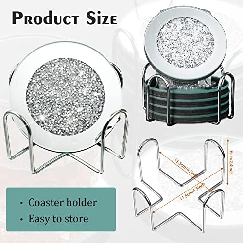 Jetec 6 Pcs Mirrored Glass Coasters with Holder, Bling, Silver, 4 Inch - Image 3